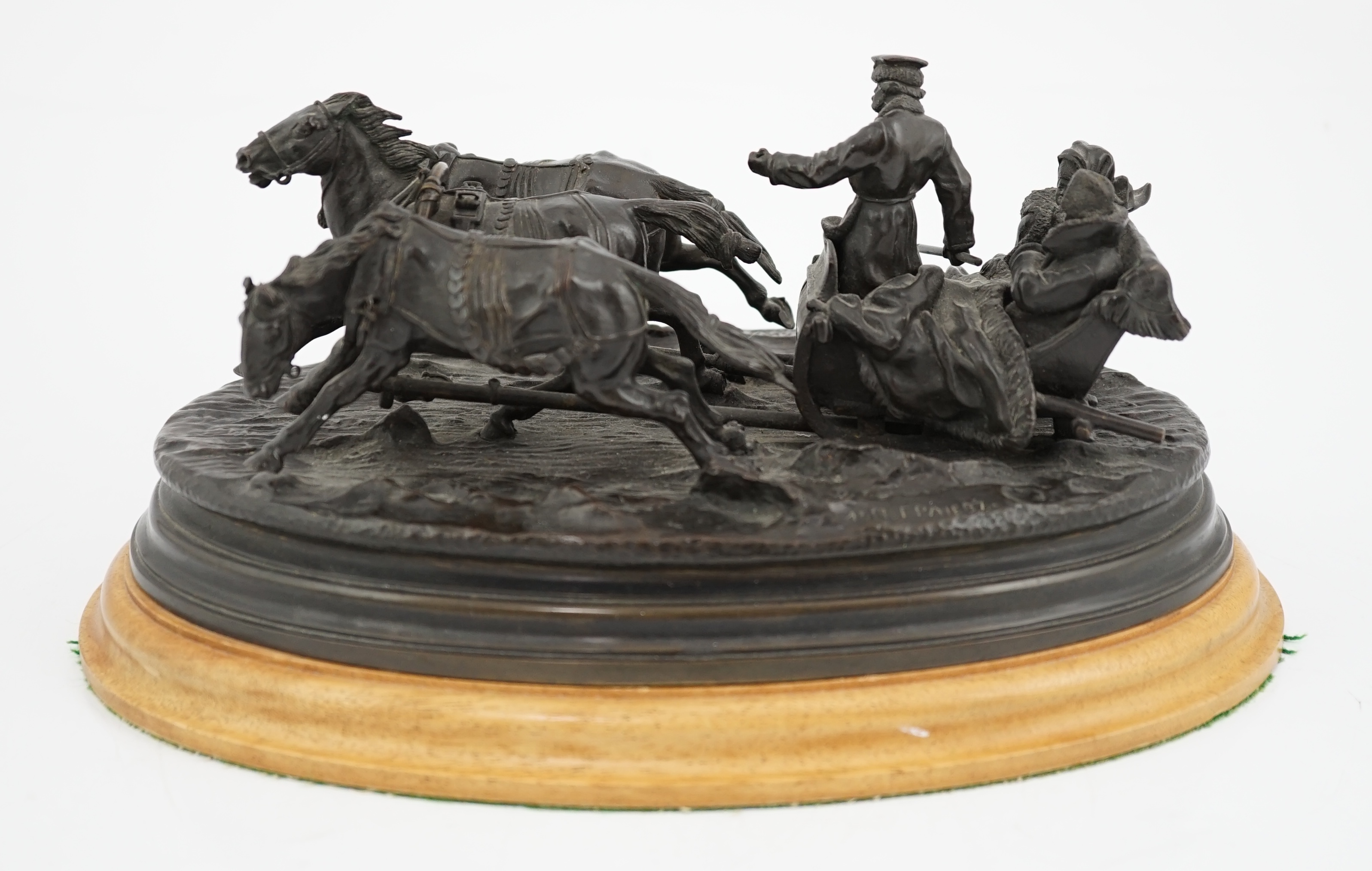 Vasily Grachev (Russian 1831-1905), a 19th century bronze group of three figures in a troika